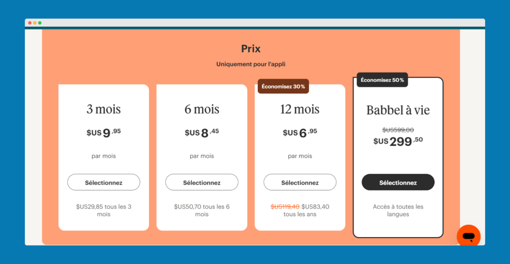 Tarifs Babbel